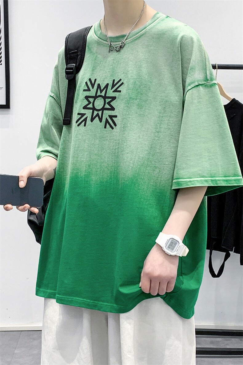夏季新品圆领印花短袖T恤男女学生渐变运动半袖1533-P50控价68,男装T恤,电商A441-1