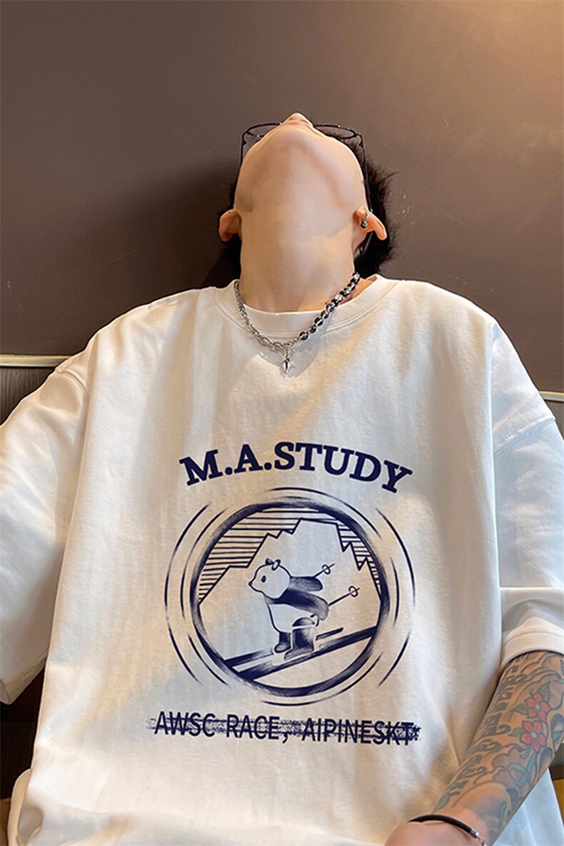 小熊卡通印花t恤短袖男款夏季潮牌潮流休闲运动半袖oversize衣服,男装T恤,电商B371