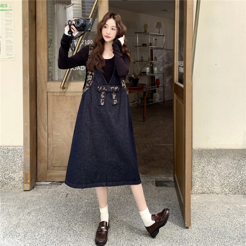 韩版时尚甜酷风拼接连衣裙女2025年秋季新款时尚蝴蝶结设计长裙,女装连衣裙,2B219