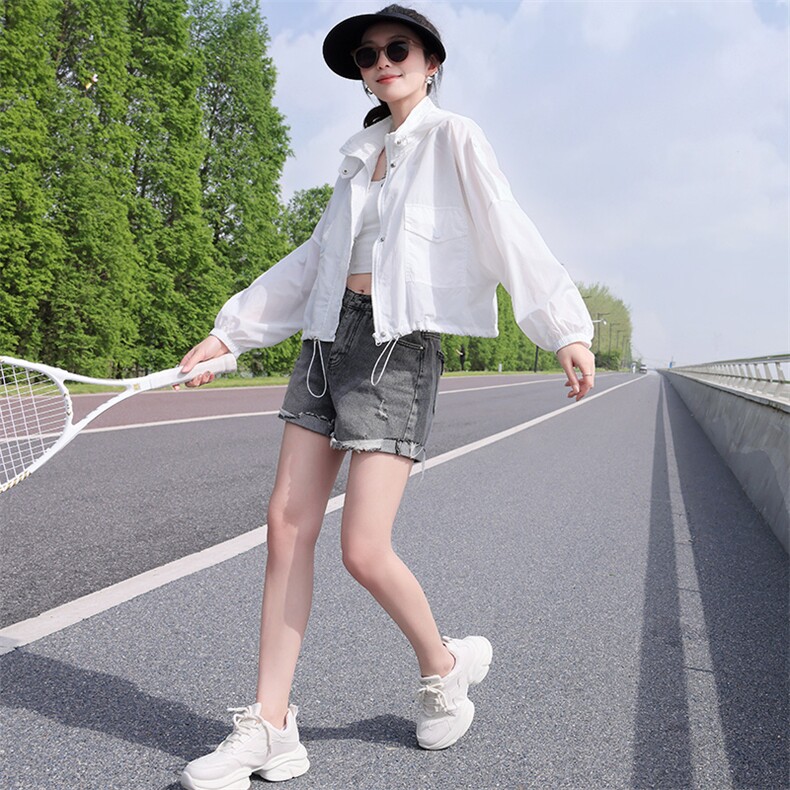 夏季薄款透气防晒衣短外套女2024新款小个子百搭休闲立领开衫上衣,女装防晒衣,依万里