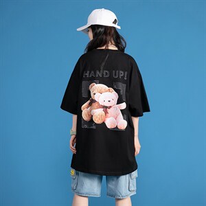 夏季可爱小熊印花中性风四色宽松T恤 A071-5505-P25（控38）图片