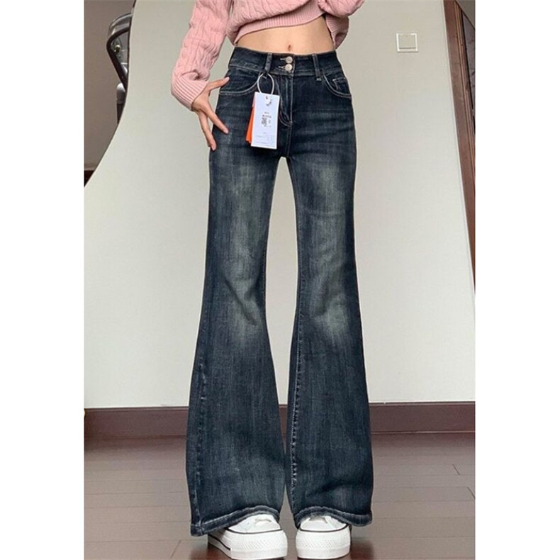 辣妹微喇牛仔裤女春秋新款时尚显瘦ins喇叭遮肉牛仔裤 NA9142图片