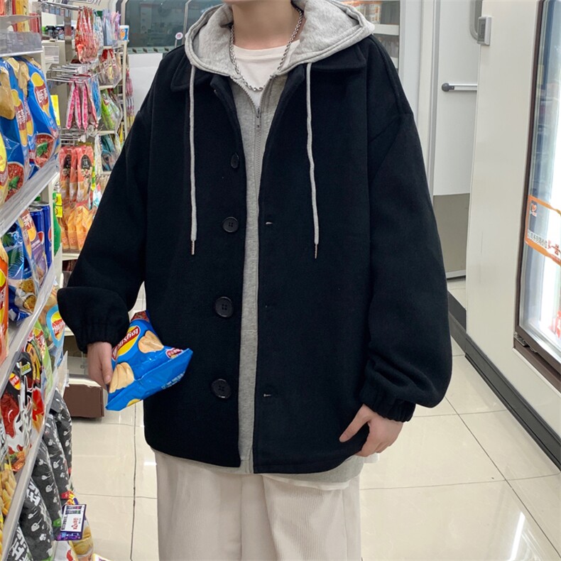 N2070/P75秋冬新款韩版毛呢大衣学生宽松休闲大码呢子外套夹克男，男装毛呢大衣，电商A141