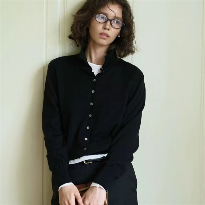 女士欧版衬衣领羊毛开衫羊毛秋冬休闲，女装羊毛衫，旭驰羊绒