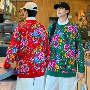 W2情侣大码衬衫领假两件卫衣外套学生班服团队新中式表演出汉服潮图片