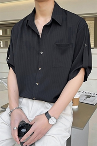 大货轻熟风 垂感冰丝暗条纹五分袖衬衫男士短袖宽松衬衣DJ8313P55图片