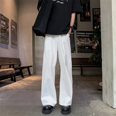 现货库存足白色阔腿裤全棉宽松直筒休闲裤牛仔裤子男3028/P49，男装牛仔裤，星座902A