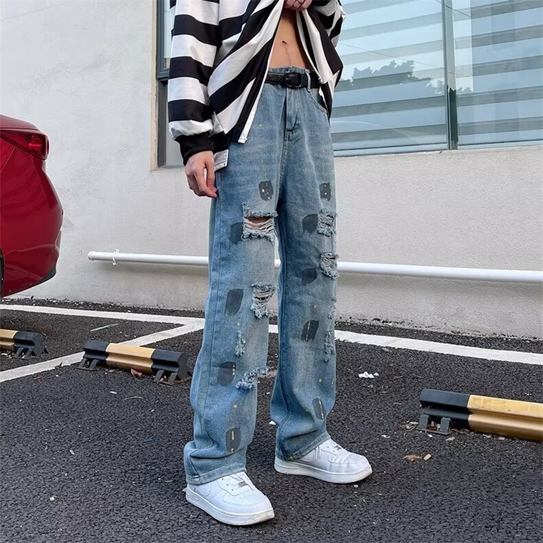 欧美高街vibe美式裤子ins潮牌直筒牛仔裤男Z8823P43,男装牛仔裤,星座1116-2
