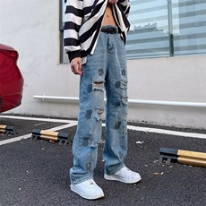 欧美高街vibe美式裤子ins潮牌直筒牛仔裤男Z8823P43，男装牛仔裤，星座1116-2