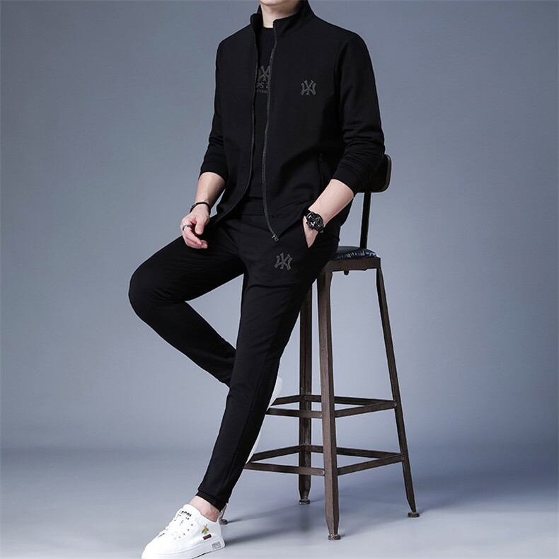 高端男士休闲运动服套装秋冬加厚卫衣外套三件套男装潮,男装休闲套装,钱塘6003（原4033）