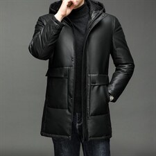 X2258秋冬新款海宁皮衣男士中长款绵羊皮鹅绒羽绒服翻领P810，男装皮衣，电商B360