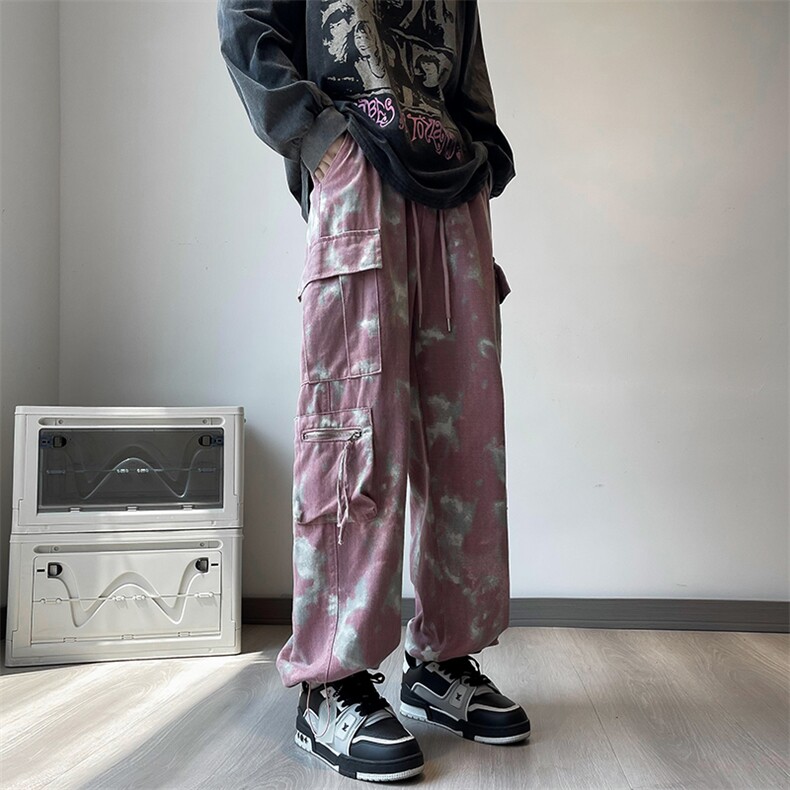 秋款男迷彩牛仔裤工装大口袋拉链扎染渐变色抽绳束脚长裤NK04P70,男装牛仔裤,星座1013-1