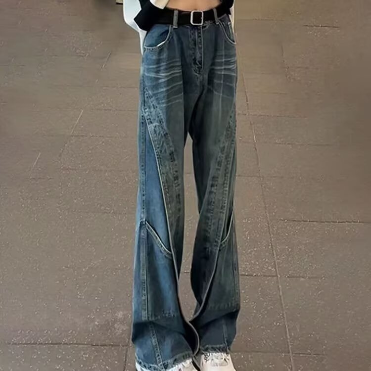 春秋美式渐变哈伦阔腿牛仔裤男宽松百搭耐磨中年直筒休闲长裤,男装牛仔裤,四季星座505