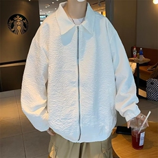 春季金属尼龙褶皱夹克拉链纯色外套男休闲简约翻领氛围感K63，男装夹克，星座1116A-1（原606A）
