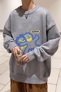 1港风圆领中性情侣潮流大码M-5XL印花毛衣男外套7831P48加绒P55图片