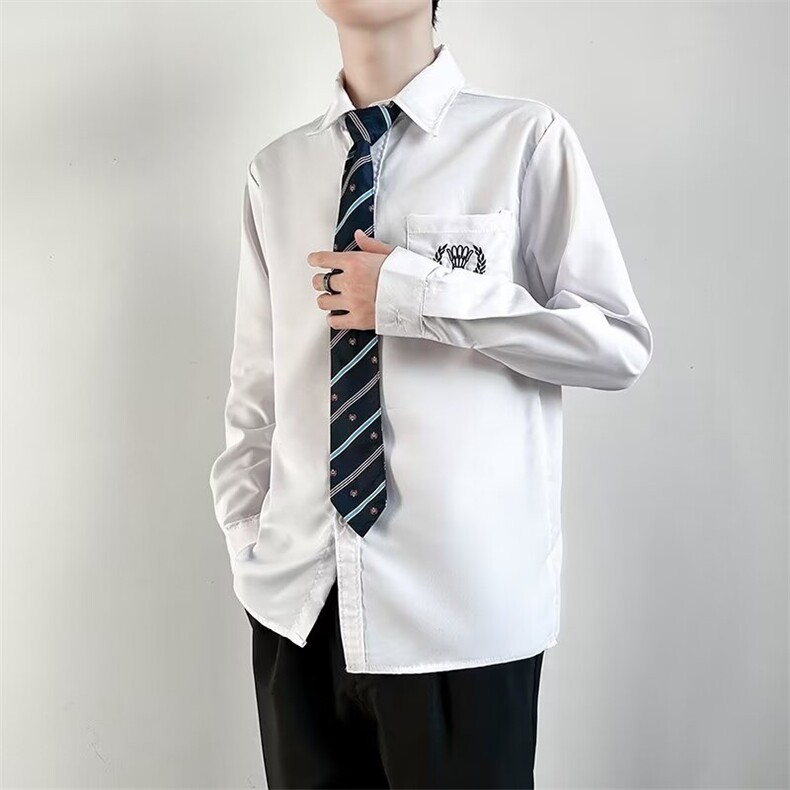 送领带长袖衬衫男情侣JK制服衬衫学院风学生班服衬衣CK01,男装衬衫,星座1116A-1（原606A）