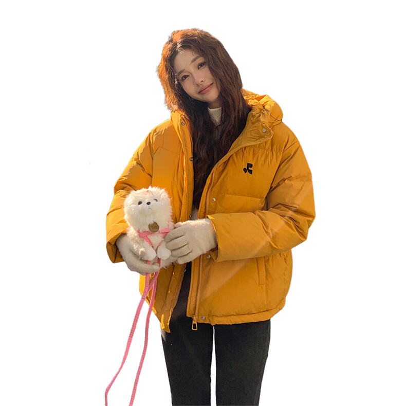 韩系休闲刺绣连帽羽绒服女2024冬季新款宽松保暖白鸭绒面包服外套,女装羽绒服,蝶眷