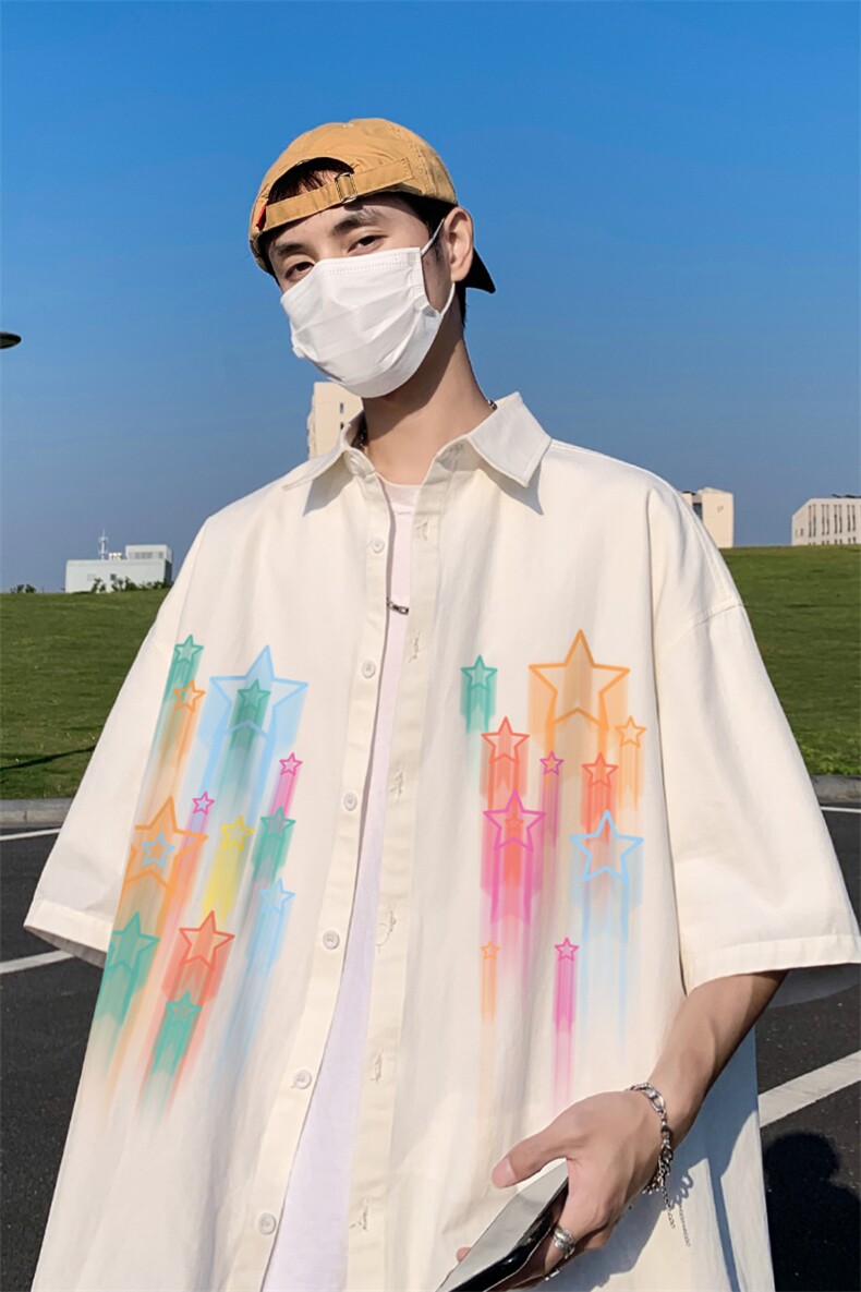 独特别致衬衫女今年流行美式短袖上衣夏季外套S6205P35控48,男装T恤,电商A268A