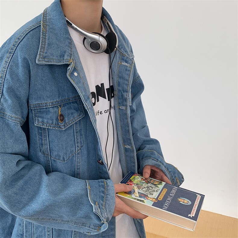夹克男宽松休闲百搭复古港风2023秋季新款上衣牛仔外套男8853-p55图片