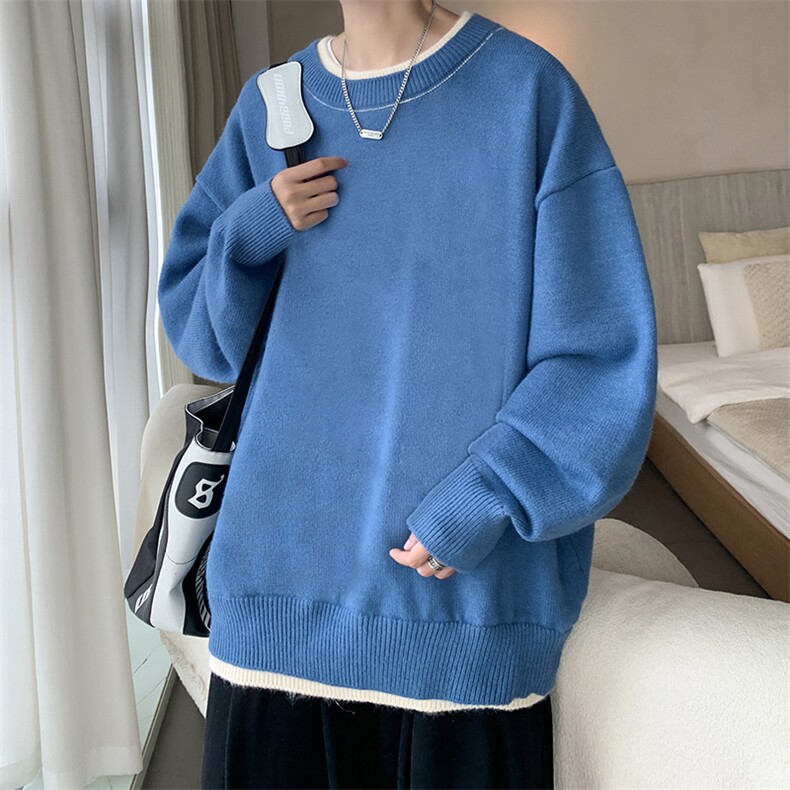 控78假两件毛衣男大码加绒针织衫男毛线衣M80099-P55加绒P70,男装针织衫/毛衣,电商A040