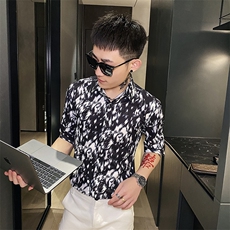 312A-108-P55新款社会小伙中袖衬衫韩版潮流男士五分袖衬衣B，男装T恤，星座312A-5