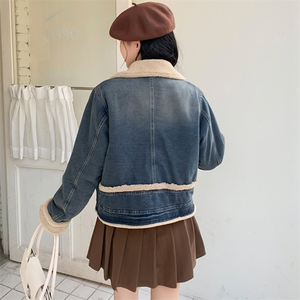 牛仔衣外套女短款2023年秋冬季新款高端洋气时尚欧货加厚牛仔棉衣图片