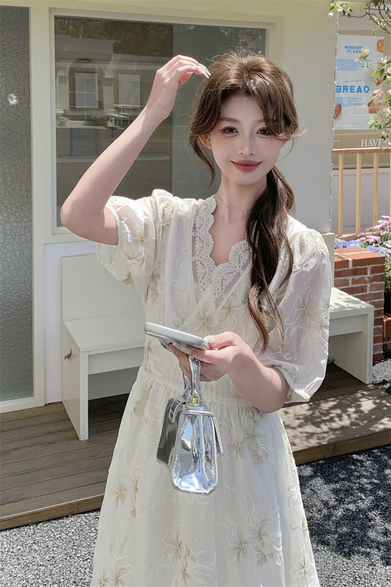 时尚森系宽松连衣裙女2025夏季新款法式浪漫度假氛围感显瘦长裙子,女装连衣裙,浙宝208A