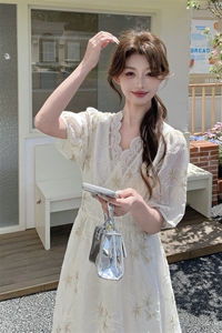 时尚森系宽松连衣裙女2025夏季新款法式浪漫度假氛围感显瘦长裙子,古天乐图片可爱穿搭图片