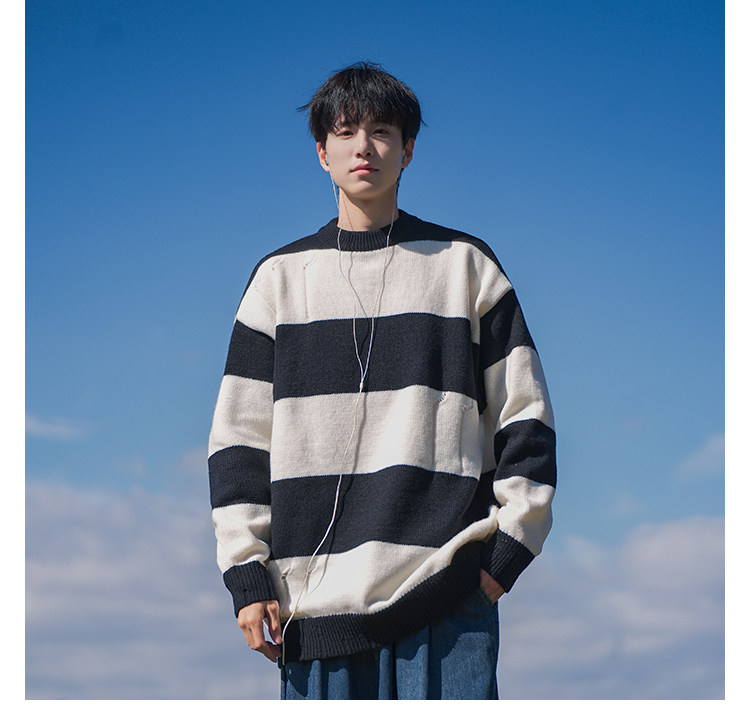 B299-M835条纹针织日系港风毛衣P58X88（大货已入仓），男装针织衫/毛衣，电商B299-1