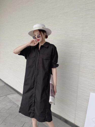 ［爱美欧］夏季新款带腰带长款衬衫连衣裙，女装衬衫，爱美欧