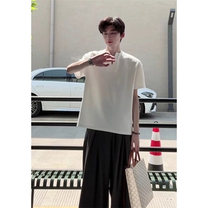 自制~高品质~亨利领短袖重磅宽松半袖上衣v领正肩t恤 DX109 特P25图片