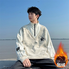 主推2026冬季宽松半拉链假两件加绒卫衣A436-1109-P6088，男装卫衣，电商A436