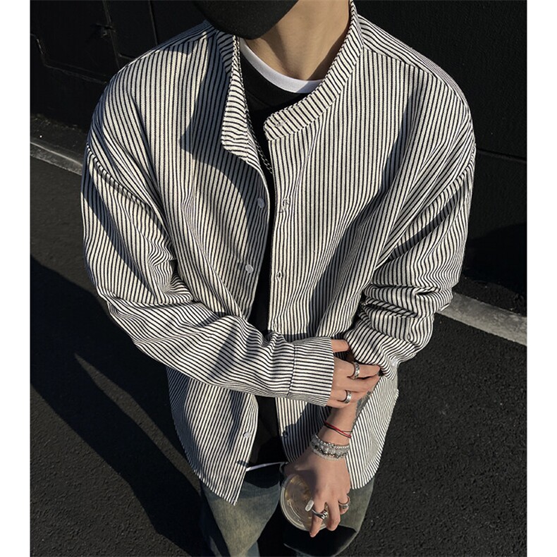 2025春季新款立领衬衣条纹长袖衬衫F6602特P45控68，男装衬衫，电商A309