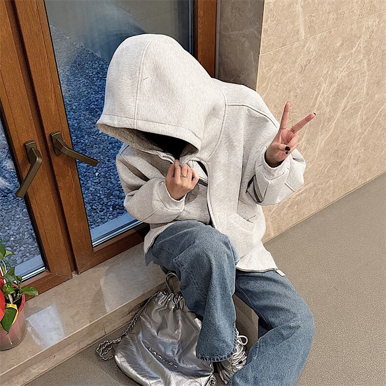 抖音得物高品质25秋冬美式高街宽松结构防风高领连帽卫衣外套W60,男装卫衣,电商A486