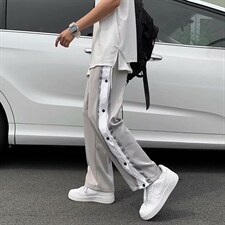 排扣裤男宽松休闲直筒裤高街薄款夏季韩版阔腿篮球运动裤1817-p35，男装休闲裤，星座1008