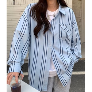 蓝色条纹衬衫女春季设计感小众韩版休闲长袖衬衣 CV251图片