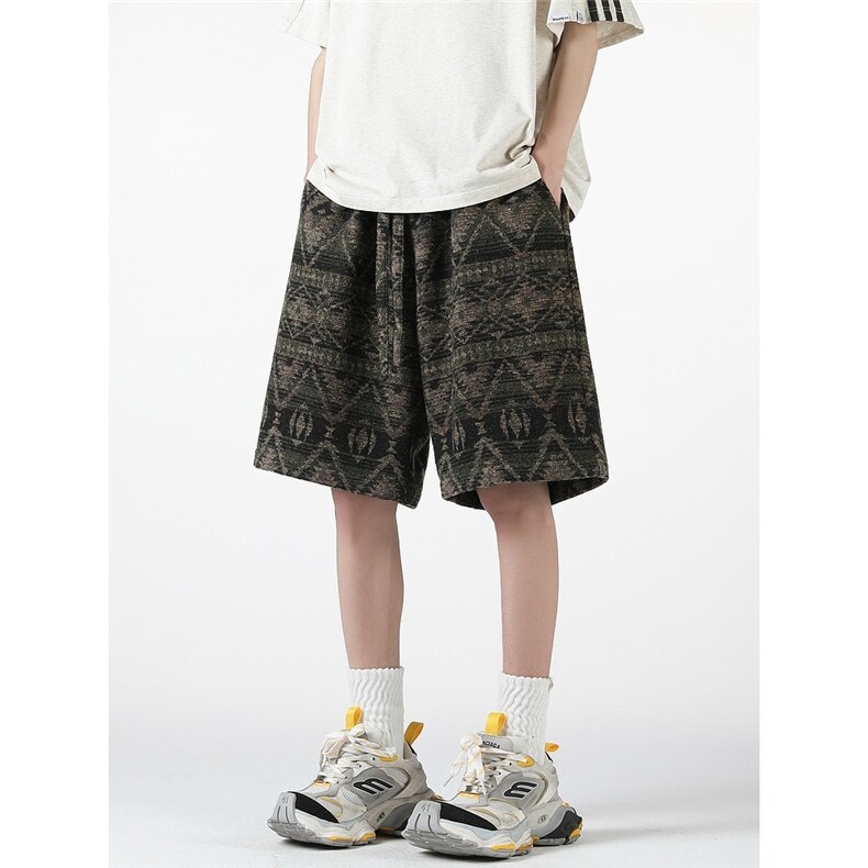潮复古民族风印花短裤男款夏季美式重磅运动五分裤直筒休闲中裤，男装牛仔裤，星座1210-1