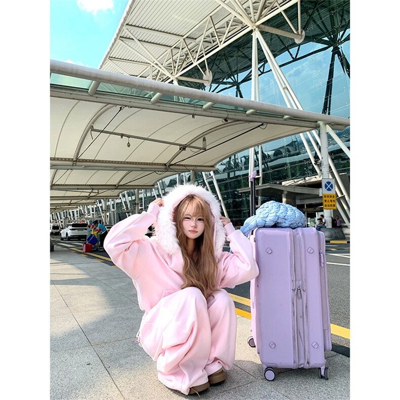 时尚新款粉色休闲运动外套男女秋冬韩系大毛领卫衣宽松减龄外套,女装短外套,星座506A