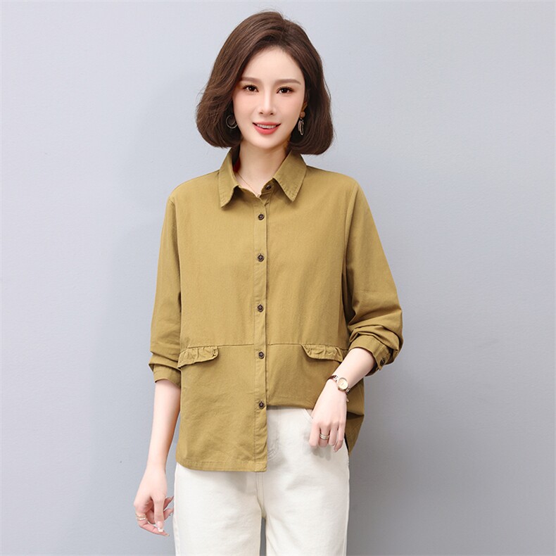 长袖衬衫女2023春季新款纯色中年妈妈洋气小个子小衫休闲百搭上衣,女装衬衫,希欧阁