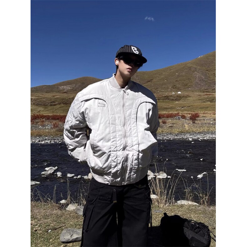 潮流美式高街潮牌男装时尚解构弧形棉服刺绣原版加厚上衣棉衣新款,男装棉衣,星座506A