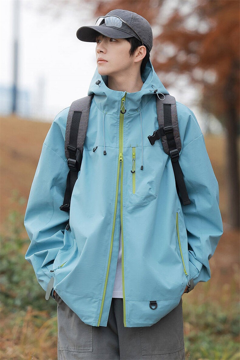 中性风户外夹克男连帽纯色上衣冲锋衣外套DSA157B-JK7870-P65,男装夹克,电商A157B