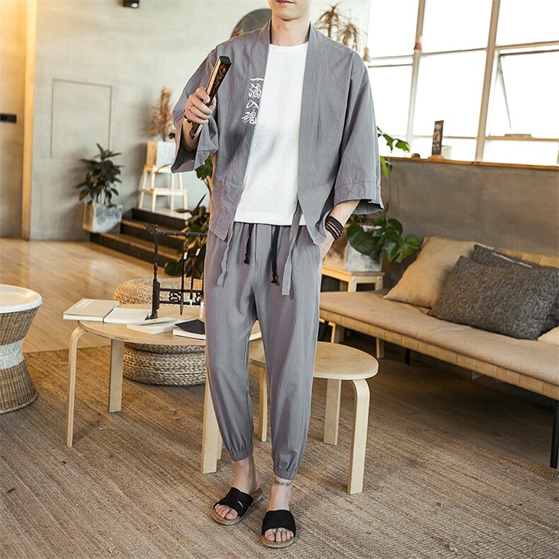 夏季风道袍男短袖汉服开衫汉服防晒衣套装中性男女  TZ01/P85图片