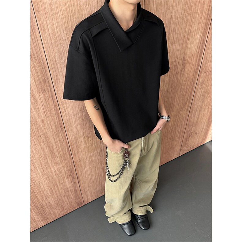 拼接设计休闲古短袖T恤不规则翻领polo衫男女5X3030-TP25不,男装T恤,电商A102