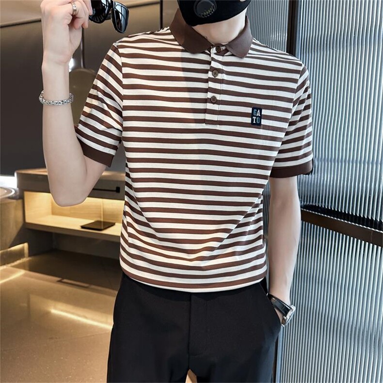 增5XL深度备货抖音数据款短袖条纹翻T恤时尚Polo衫T0253-P55,男装T恤,电商D342