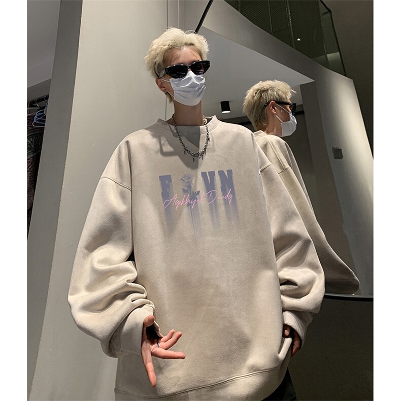 抖音得物供货提供视频秋冬重磅美式麂皮绒圆领卫衣JY322,男装卫衣,电商A486