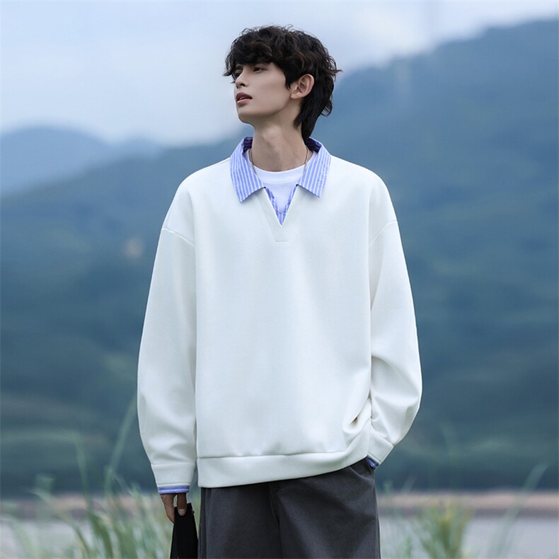 Y502-P45港风纯色翻领卫衣男落肩打底衫潮流百搭上衣外,男装T恤,星座1204