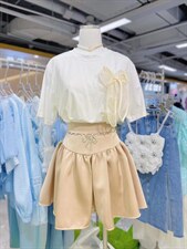 夏装蝴蝶结珍珠T恤+重工大摆短裤，女装T恤，WOOSING