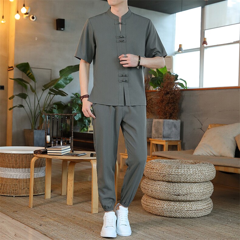 风短袖套装休闲宽松夏季男装复古潮流男士汉服唐装ZT2302-P78,男装T恤,星座1105-3