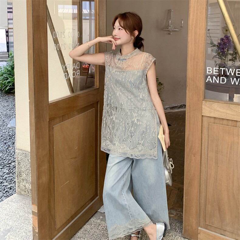 蕾丝盘扣新中式国风牛仔短裤套装女夏2025新款两件套大方得体爆款图片
