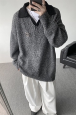 现货MY7153-特P65高密老钱风小翻领毛衣男女宽松polo领大码针织衫，男装针织衫/毛衣，电商A059